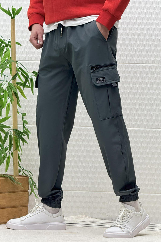 Erkek Kargo Cepli Modelli Paraşüt Jogger Pantolon - Füme