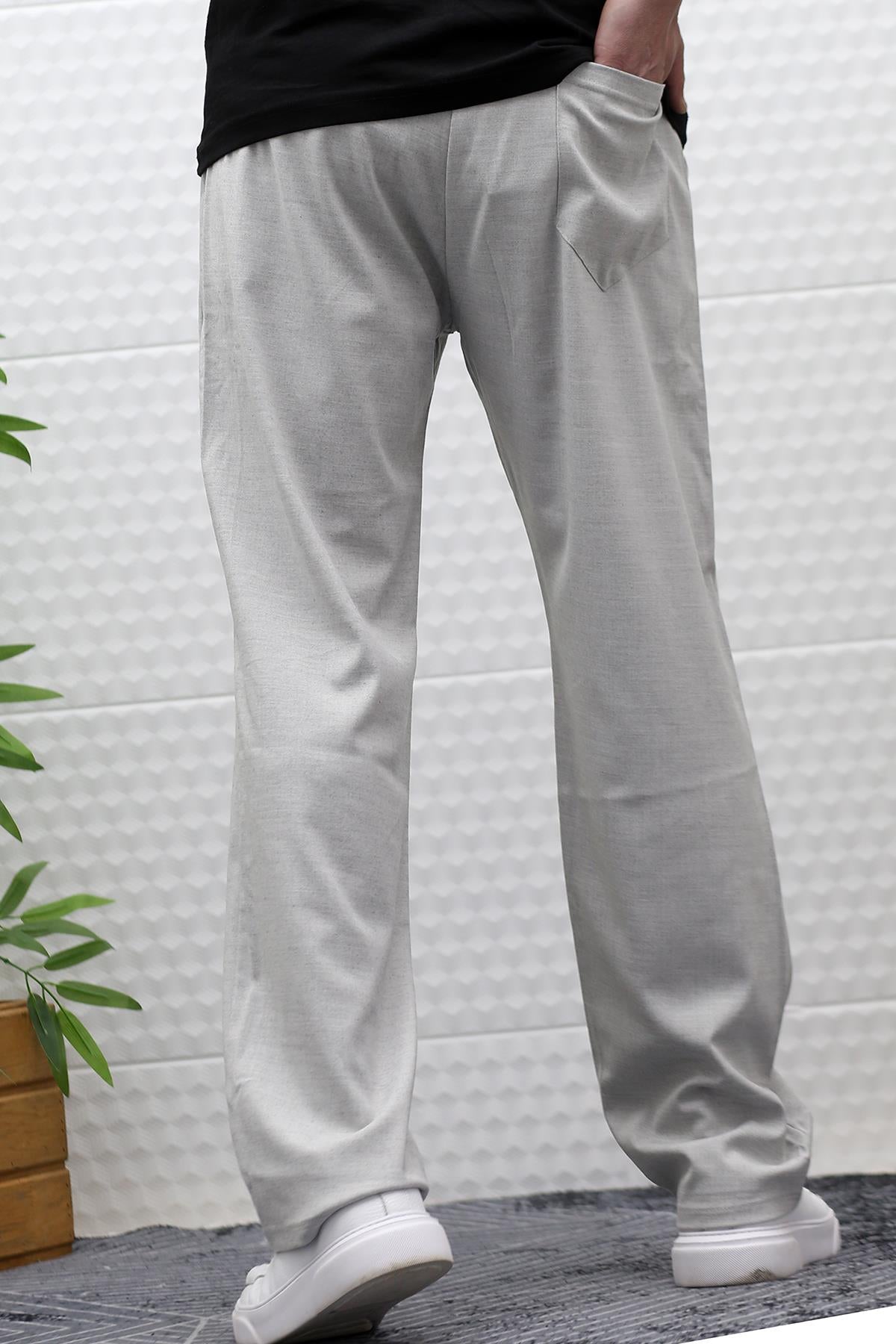 Erkek Yazlık Kumaş Baggy Beli Lastikli Pantolon - Gri