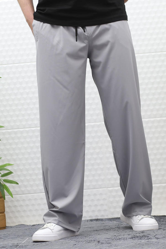 Erkek Likralı Baggy Pantolon Düz Paça Paraşüt Kumaş Pantolon - Gri