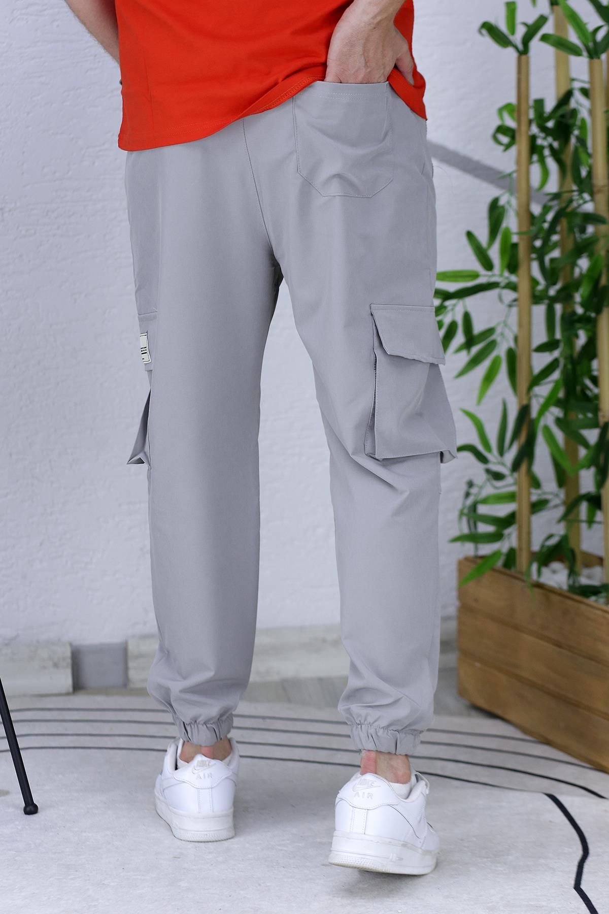 Erkek Likralı Jagger Kargo Pantolon - Gri