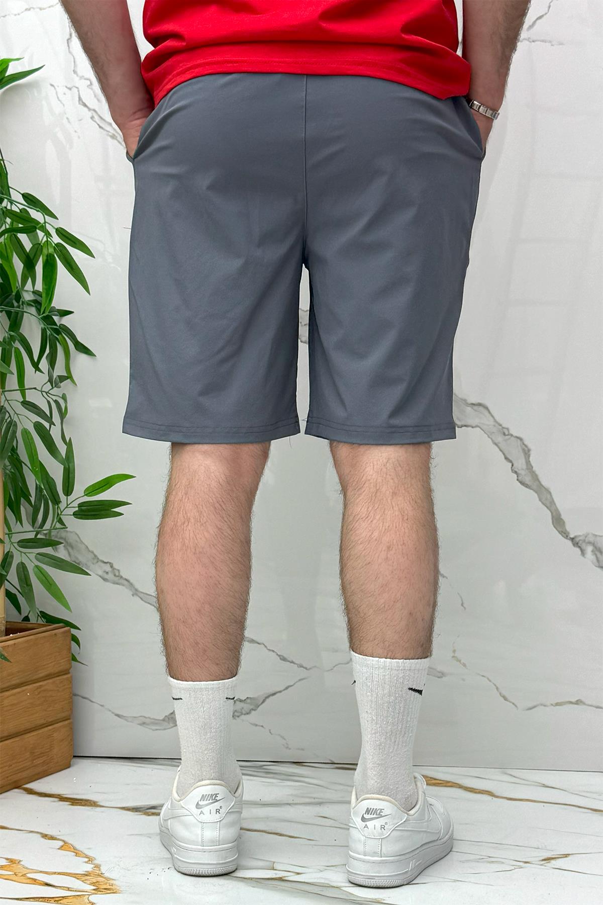 Erkek Likralı Rahat Giyim Şort - Koyu Gri