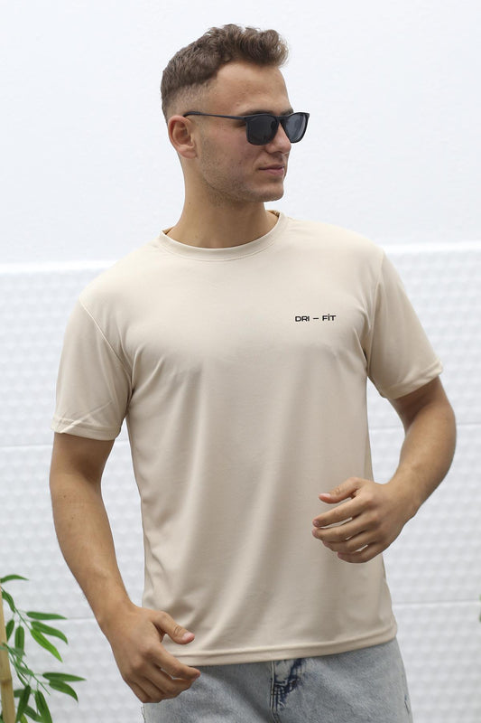 Erkek Nem Emici Nefes Alan Spor T-Shirt - Bej