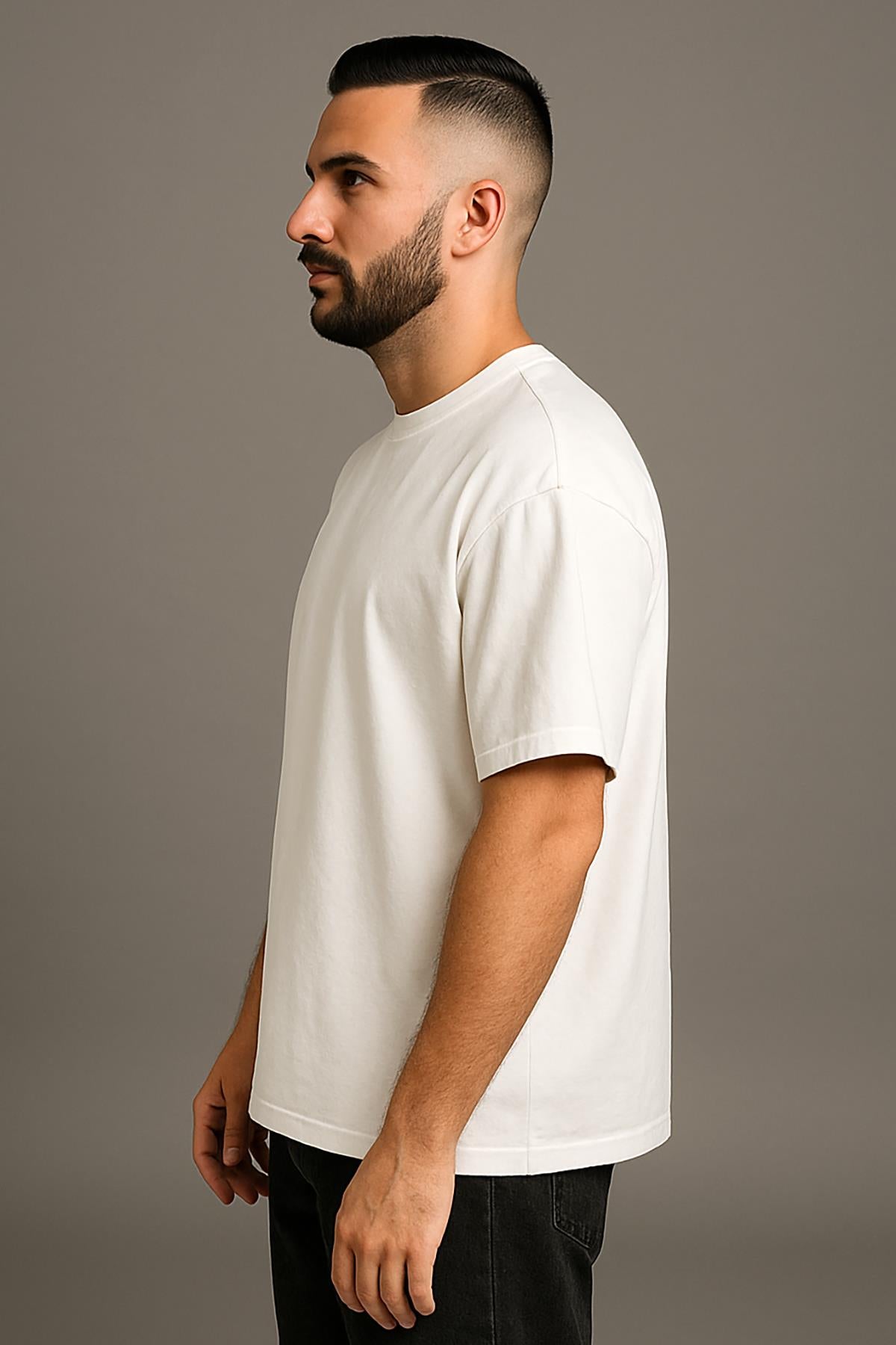 Erkek Oversize Tshirt (Bol Kalıp) Premium Kalite Düz Model - Beyaz