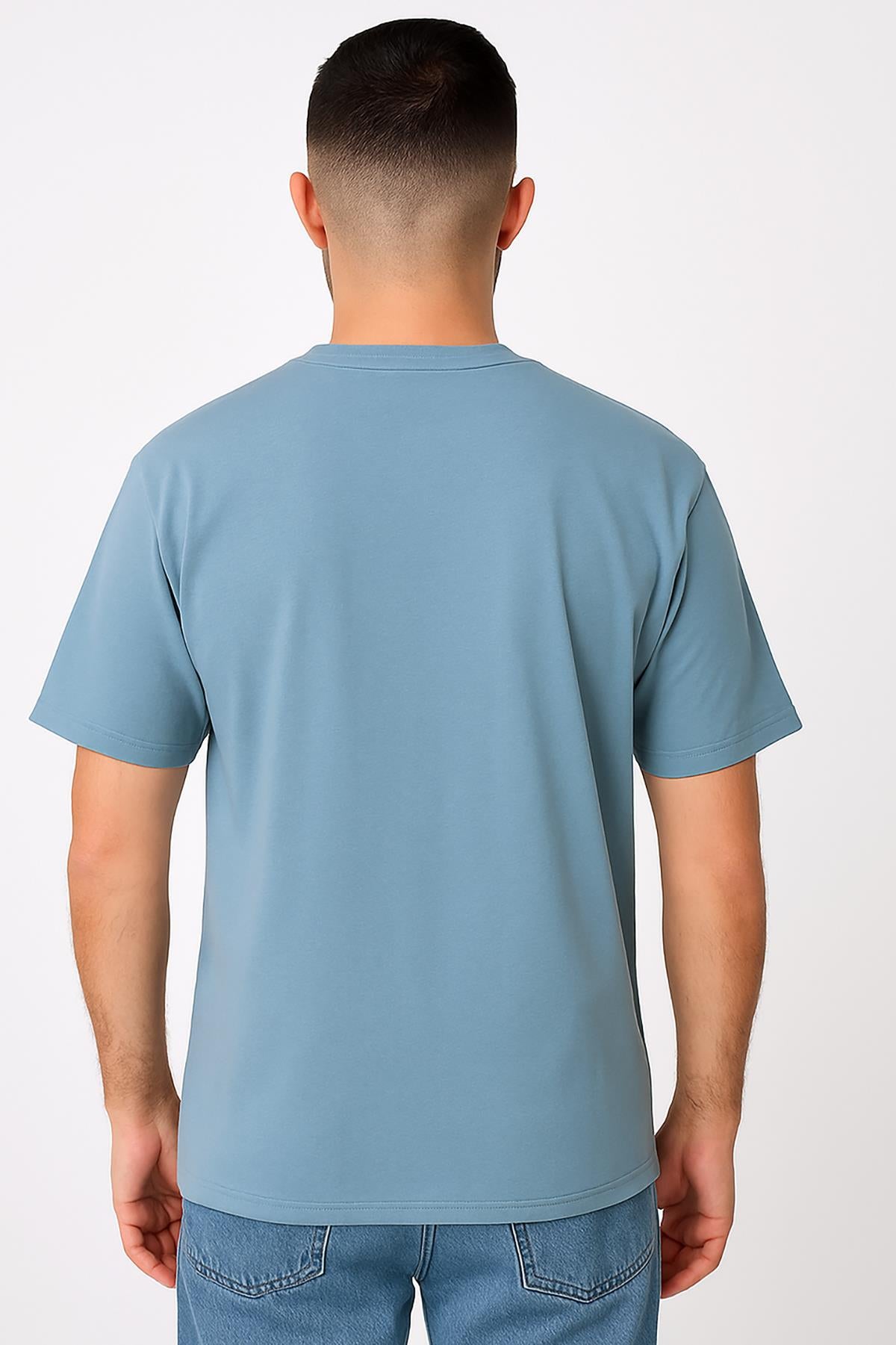 Erkek Oversize Tshirt (Bol Kalıp) Premium Kalite Düz Model - Mavi