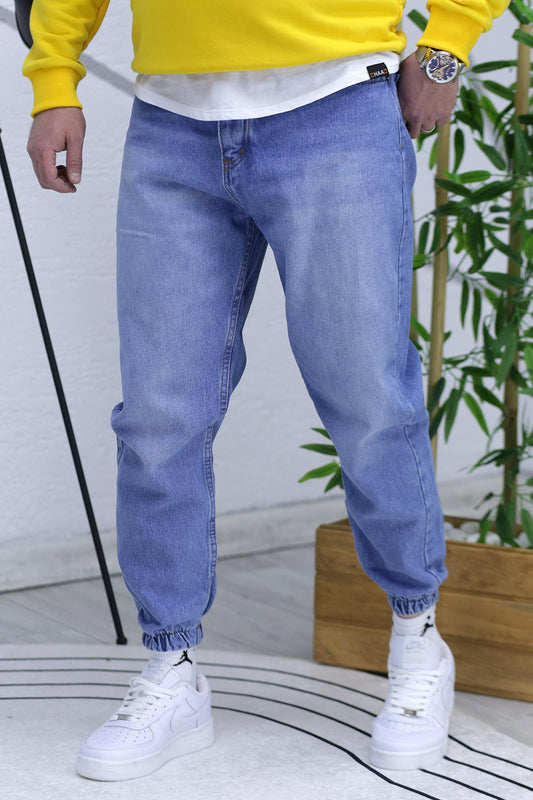 Erkek Paçası Lastikli Boyfriend Kot Pantalon 656 - Mavi