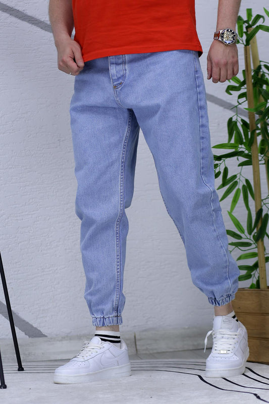 Erkek Paçası Lastikli Boyfriend Kot Pantalon 656 - Açık Mavi