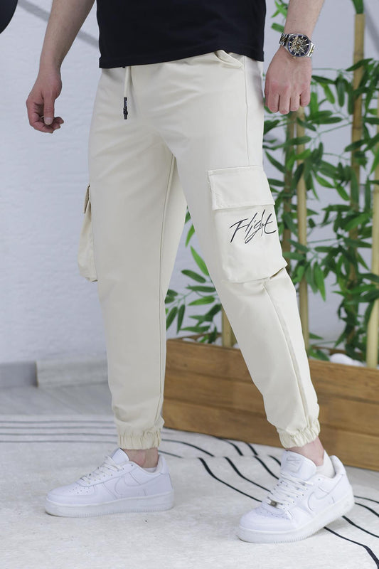 Erkek Paçası Lastikli Cep Detaylı Kargo Pantolon 13 - Bej