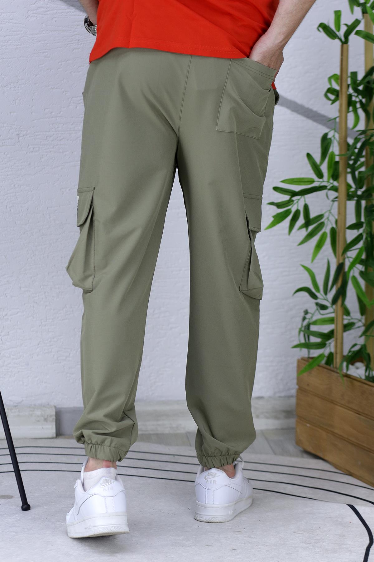 Erkek Paçası Lastikli Cep Detaylı Kargo Pantolon 13 - Haki Yeşil