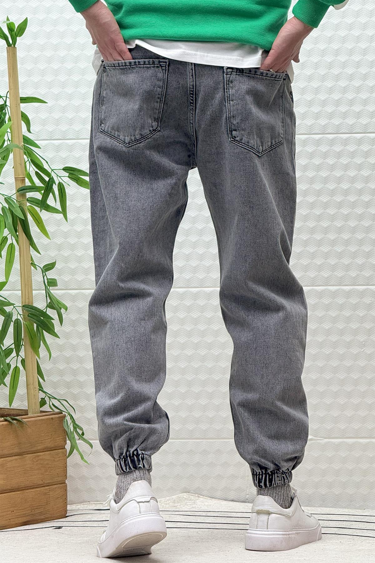 Erkek Paçası Lastikli Tırnaklı Boyfiren Kot Pnt. 646 - Koyu Gri