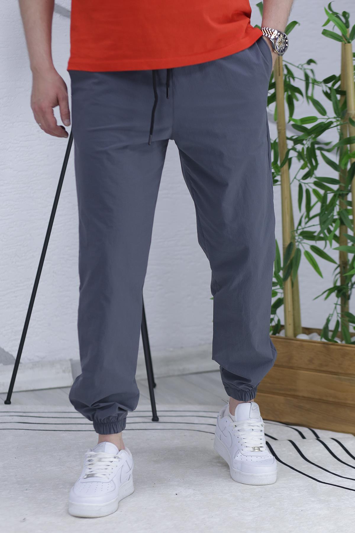 Erkek Paraşüt Çift Cepli Kargo Pantolon - Füme