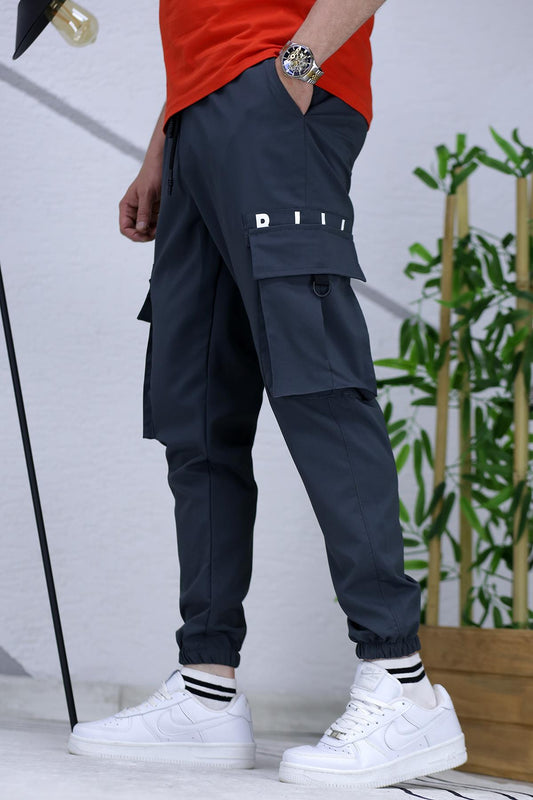 Erkek Paraşüt Jogger Paçası Lastikli Pantolon (DAR KESİM) - Füme