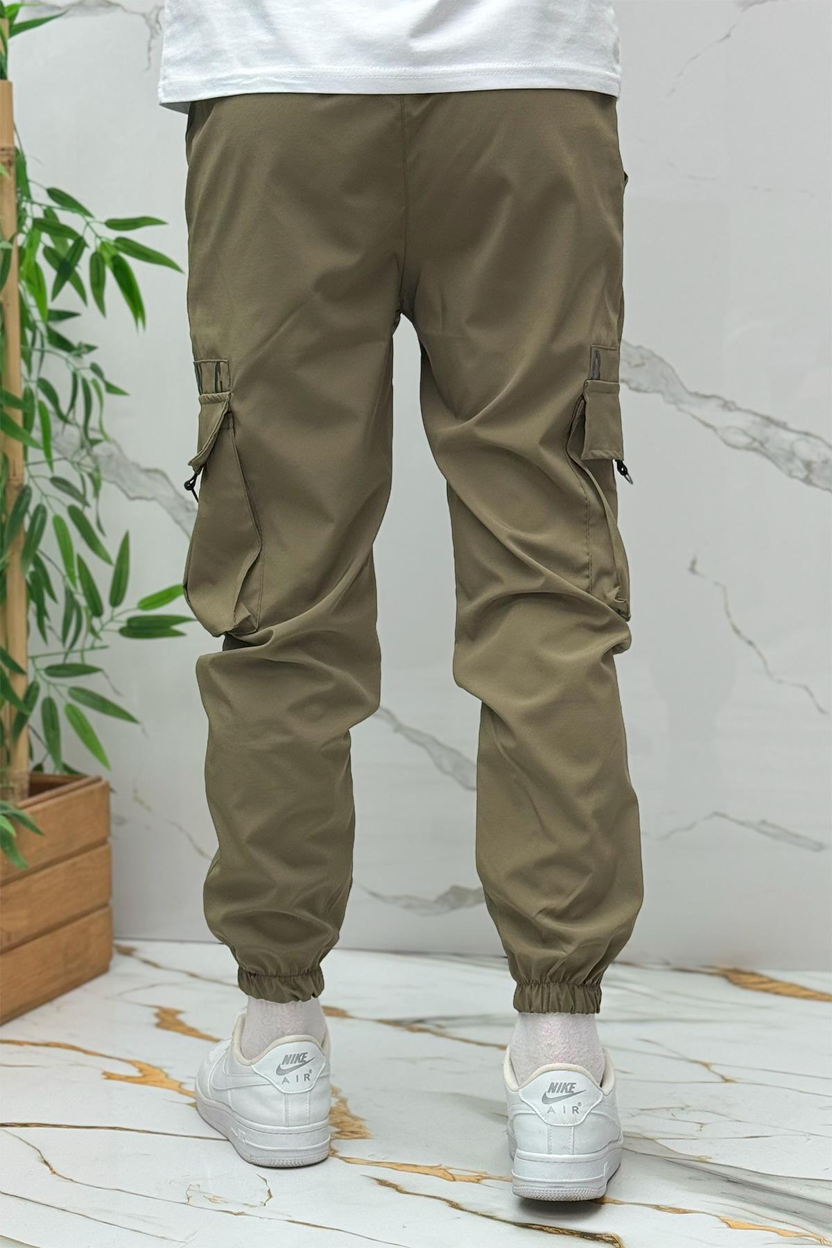 Erkek Paraşüt Jogger Paçası Lastikli Pantolon (DAR KESİM) - Haki Yeşil