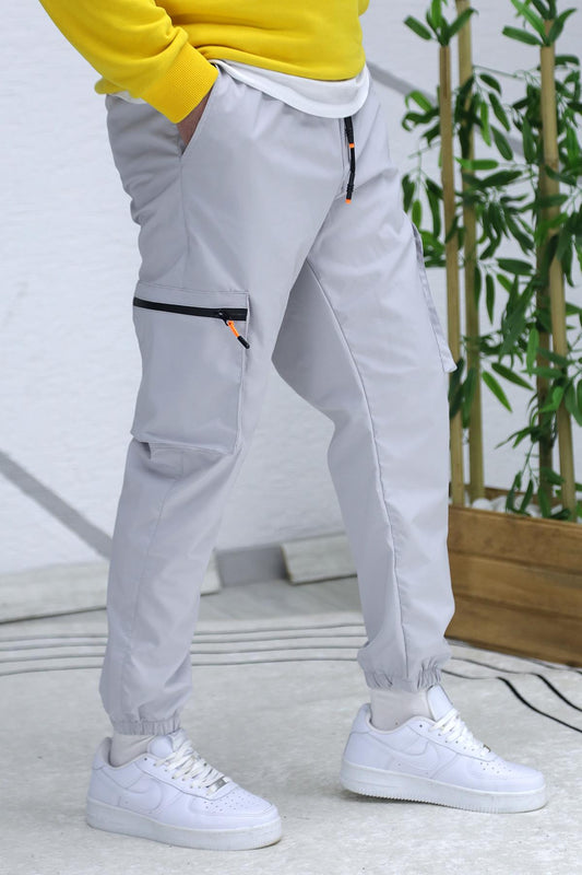 Erkek Paraşüt Kumaş Kargo Jogger Pantalon (DAR KESİM) - Gri
