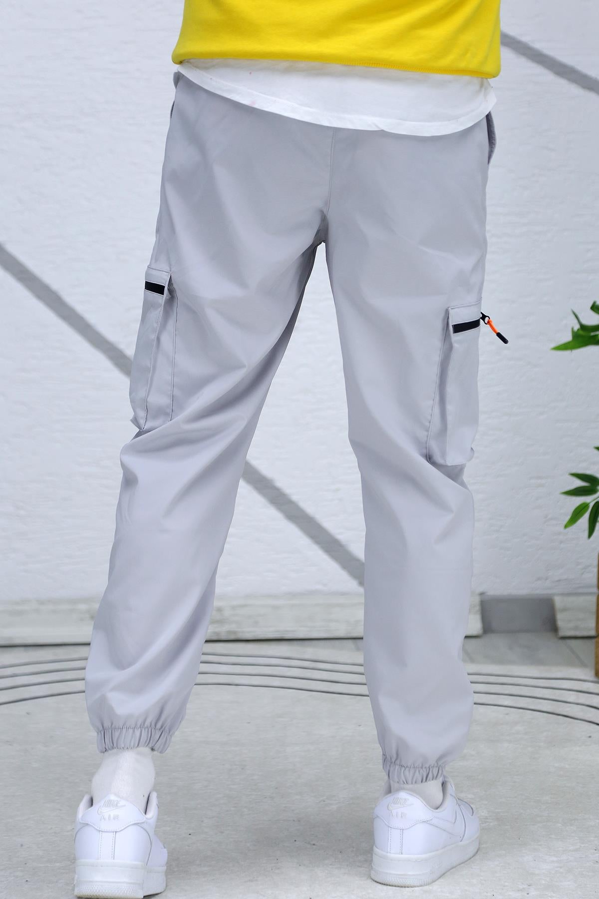 Erkek Paraşüt Kumaş Kargo Jogger Pantalon (DAR KESİM) - Gri