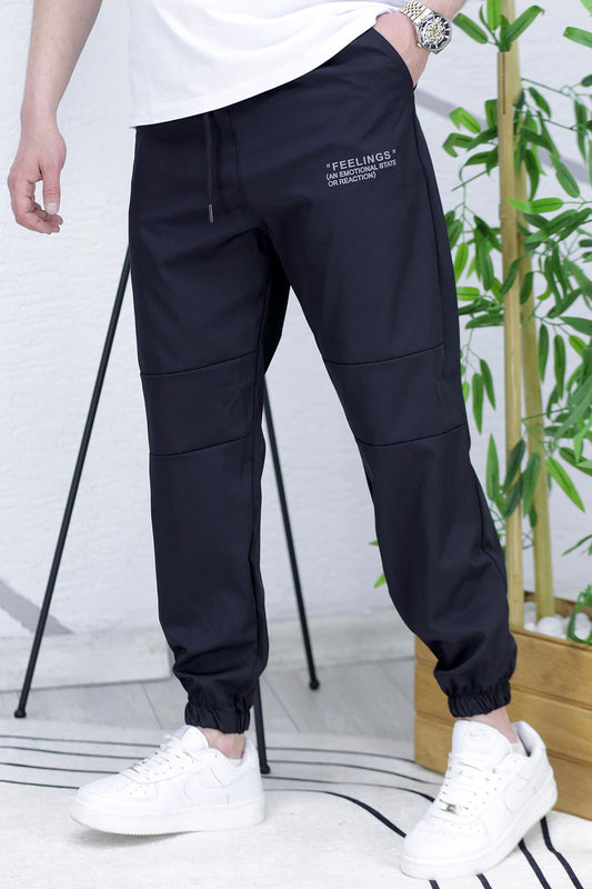 Erkek Paraşüt Kumaş Spor Siyah Pantolon - Siyah