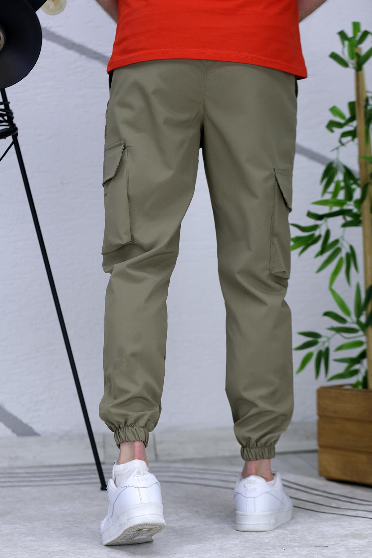 Erkek Reflektörlü Jogger Kargo Pantolon - Haki Yeşil