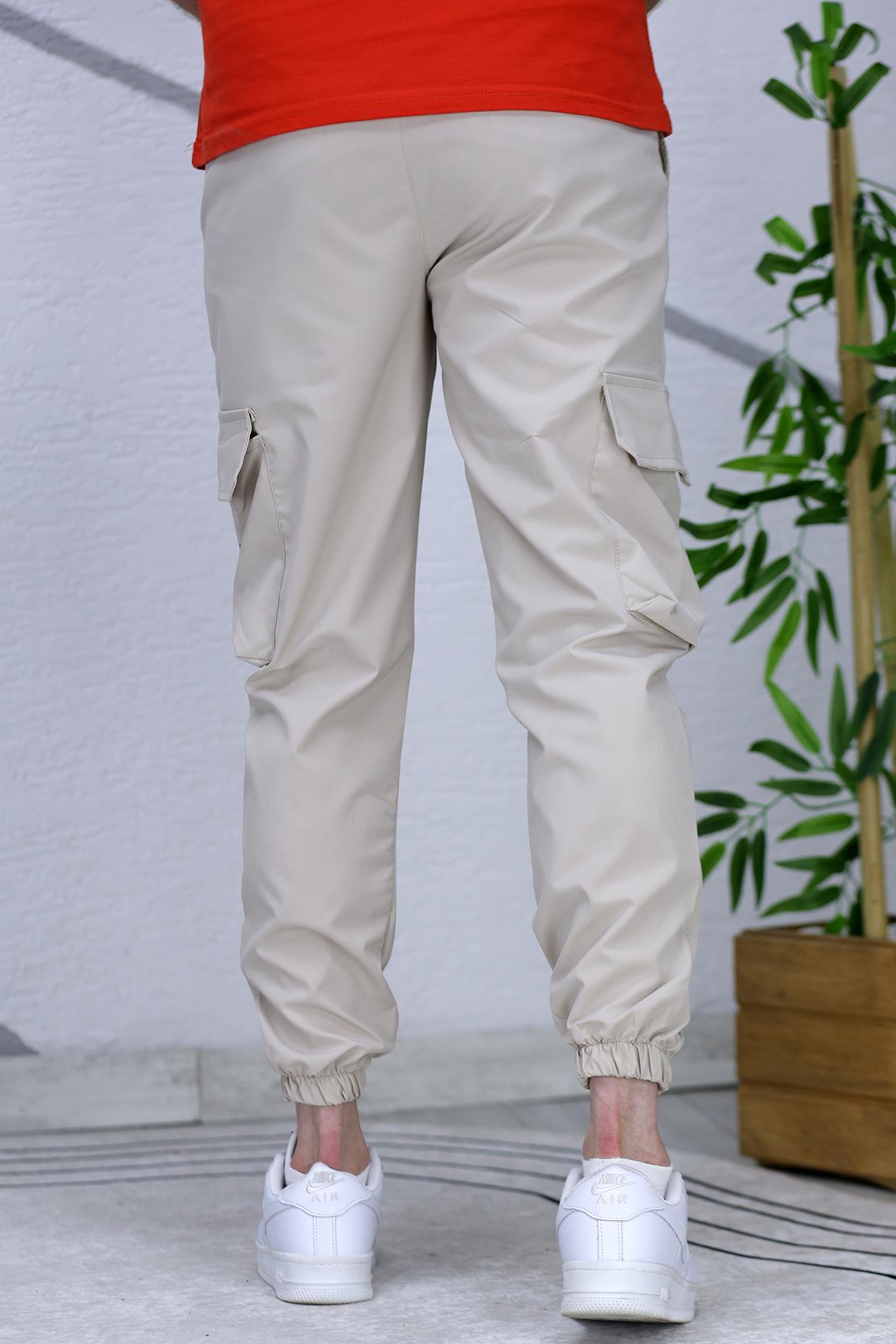 Erkek Reflektörlü Jogger Kargo Pantolon - Bej