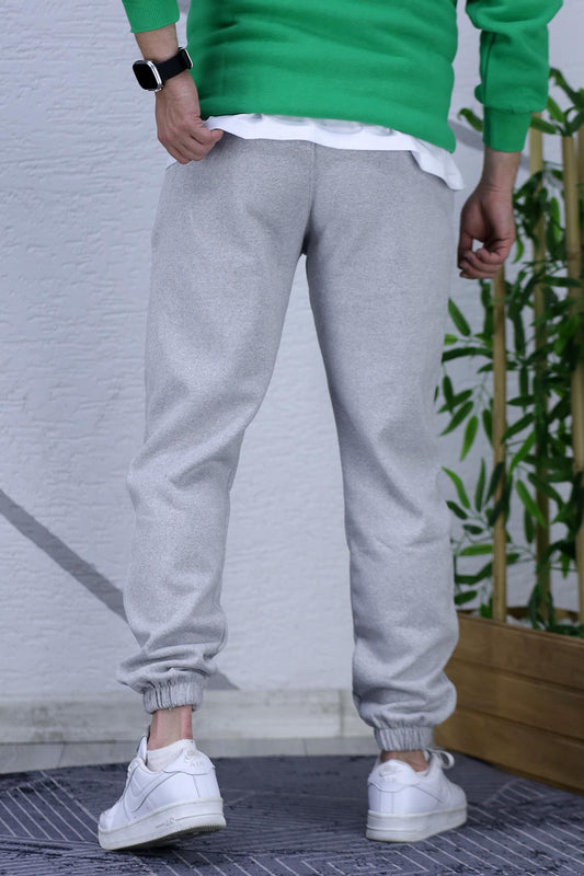 Erkek Şardonlu Üç İplik 7 Rakamlı Baskılı Eşofman Altı - Gri