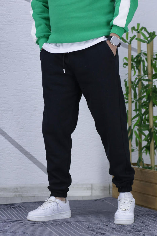 Erkek Şardonlu Üç İplik Eşofman Altıı - Siyah