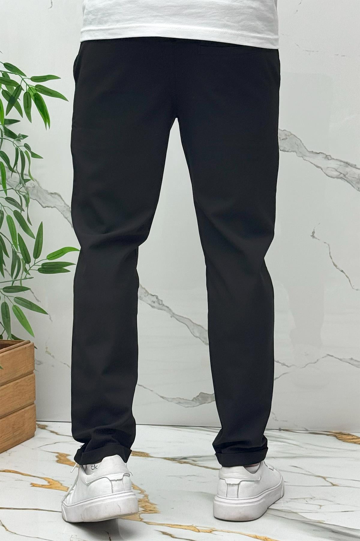 Erkek Slim Fit Keten Pantolon Premium Kalite Dar Kesim - Siyah