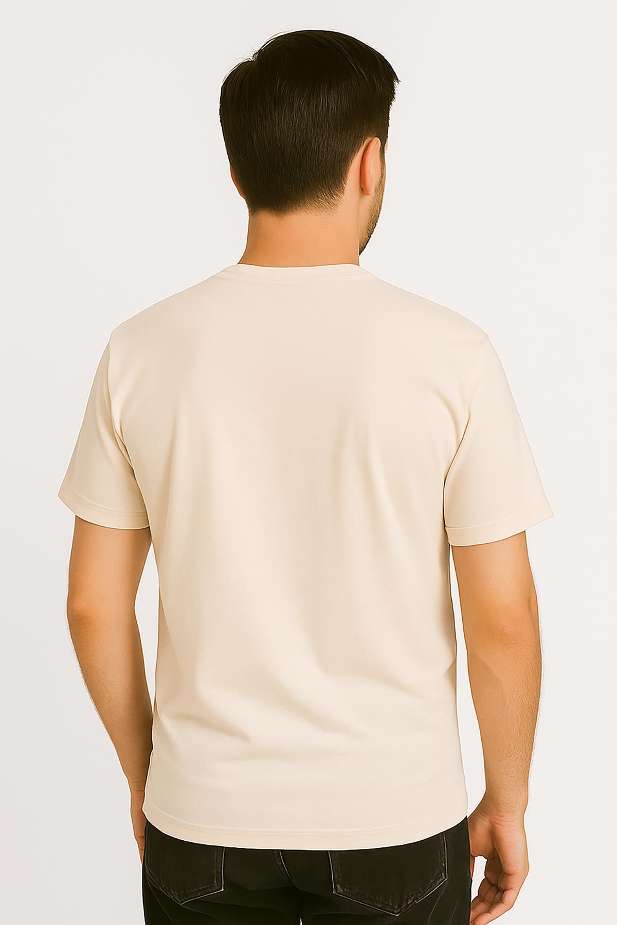 Erkek Tshirt Slim Fit (Dar Kalıp) Premium Kalite Düz Model - Bej