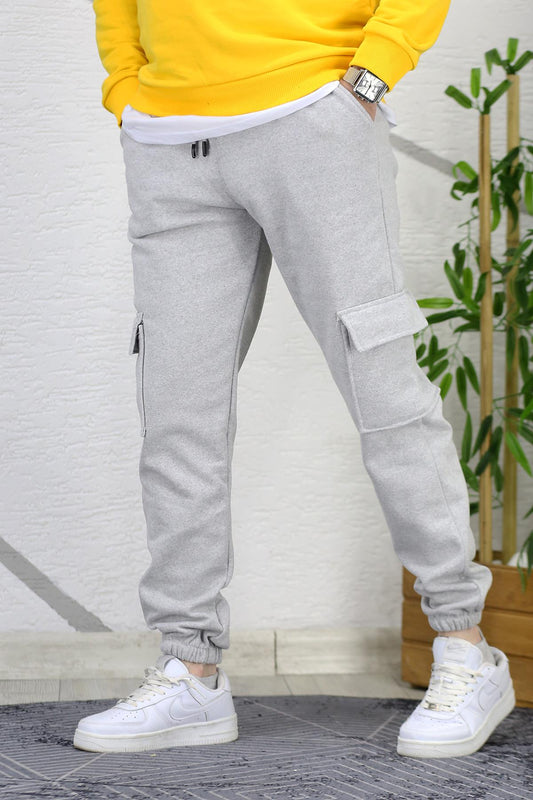 Erkek Üç İplik Şadonlu Kargo Cepli Eşofman Altı - Gri