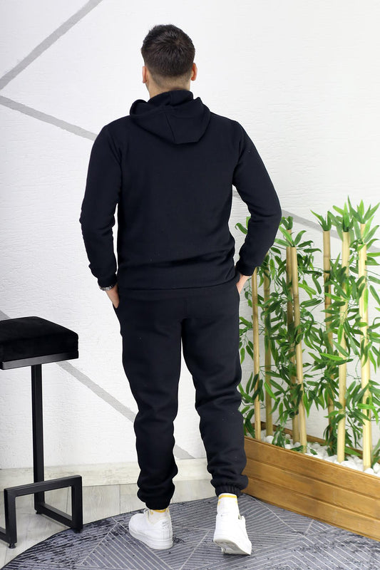 Erkek Üç İplik Şardonlu Houston Baskılı Eşofman Takımı - Siyah