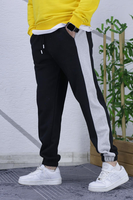 Erkek Üç İplik Şardonlu Tam Parçalı Eşofman Altıı - Siyah