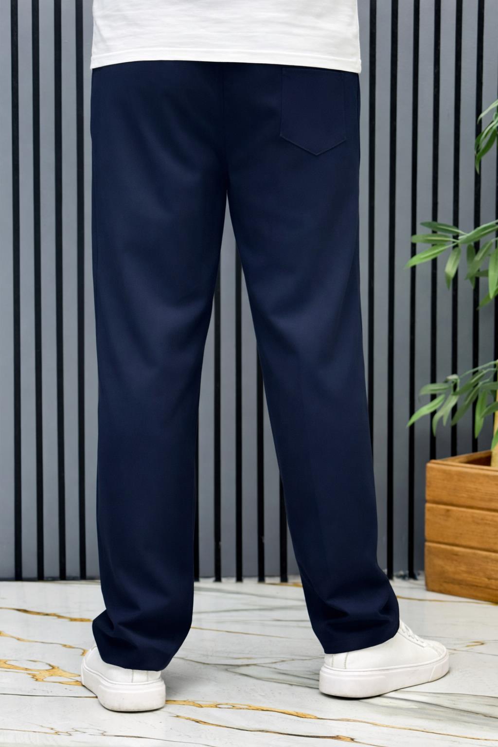 Erkek Yazlık Kumaş Baggy Beli Lastikli Pantolon - Lacivert
