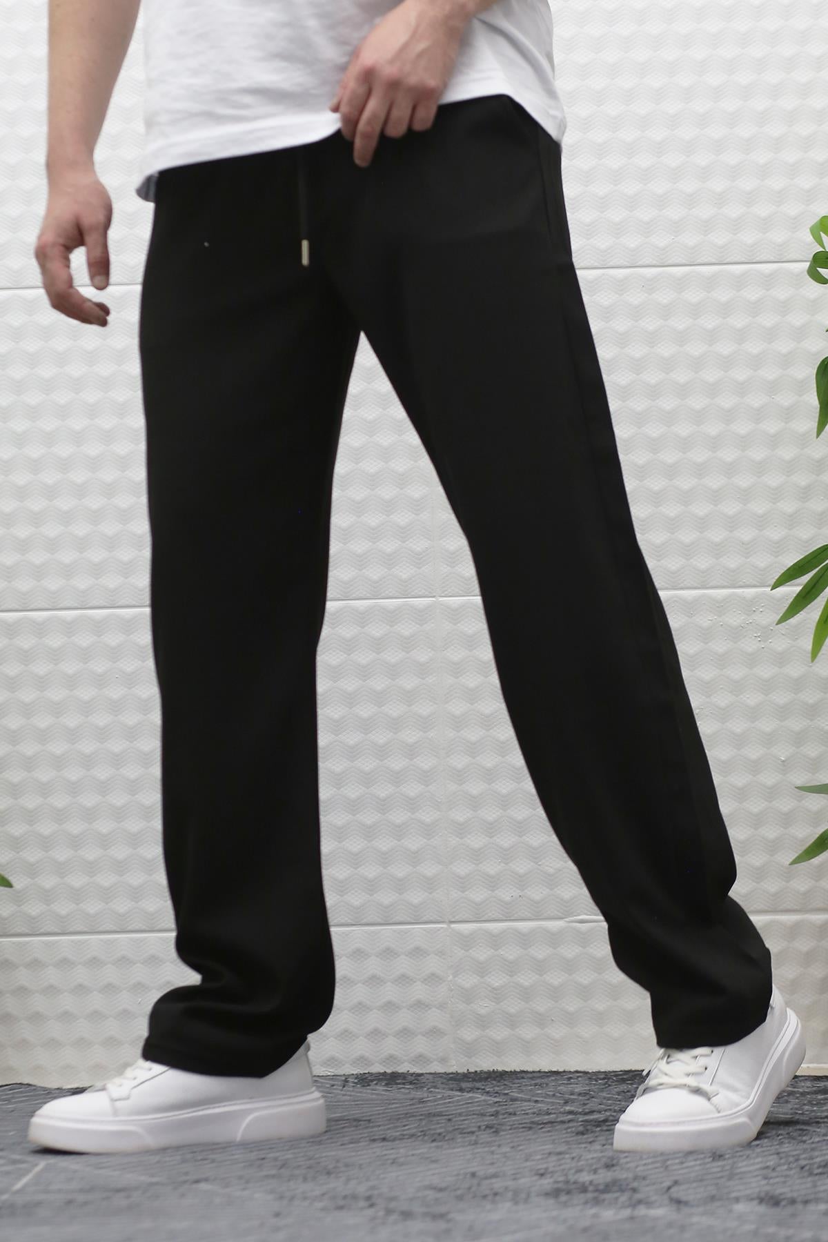 Erkek Yazlık Kumaş Baggy Beli Lastikli Pantolon - Siyah