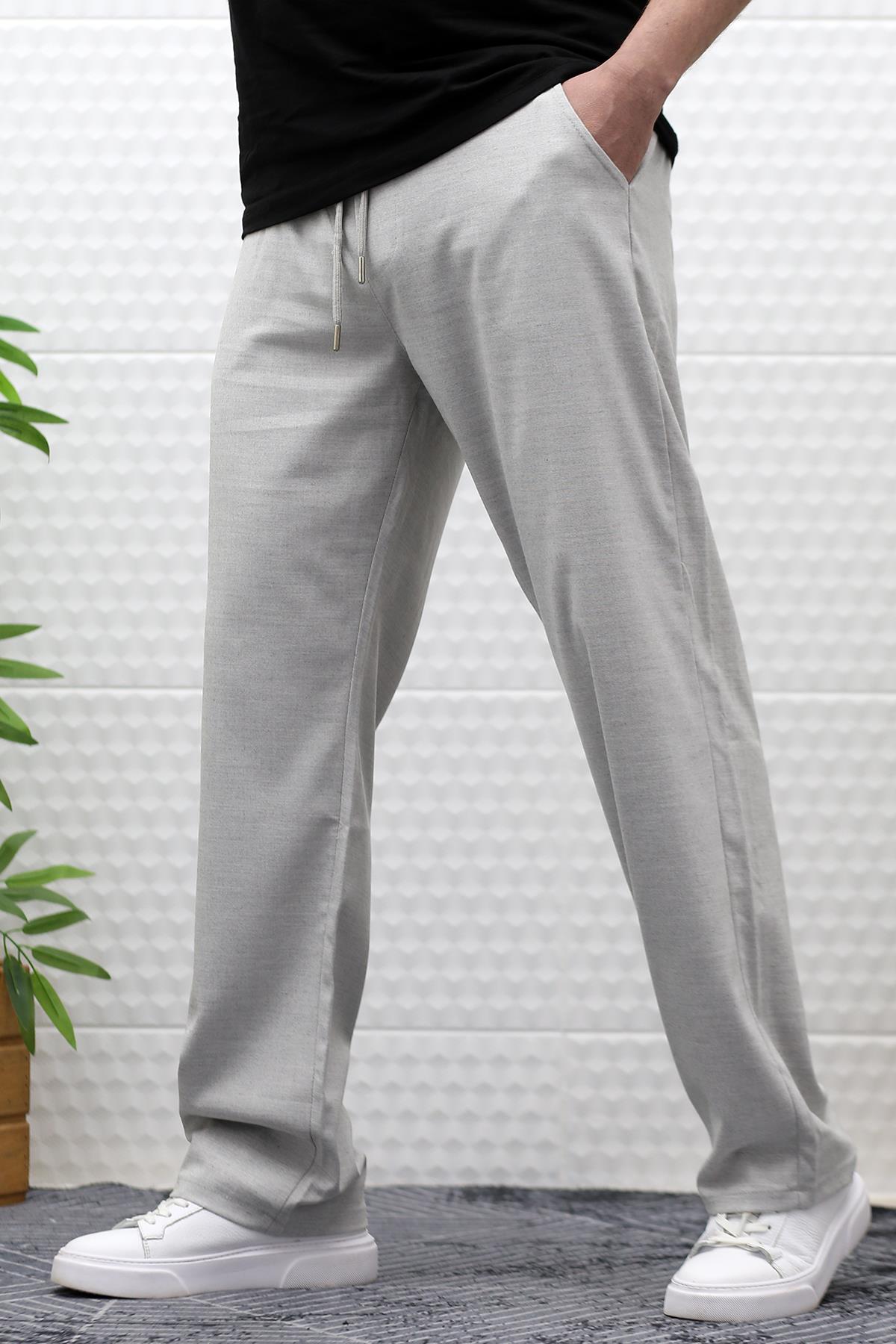 Erkek Yazlık Kumaş Baggy Beli Lastikli Pantolon - Gri