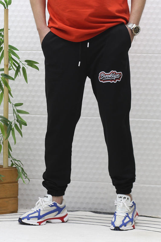 Erkek Yazlık Penye Eşofman Altı Brooklyn Baskı - Siyah