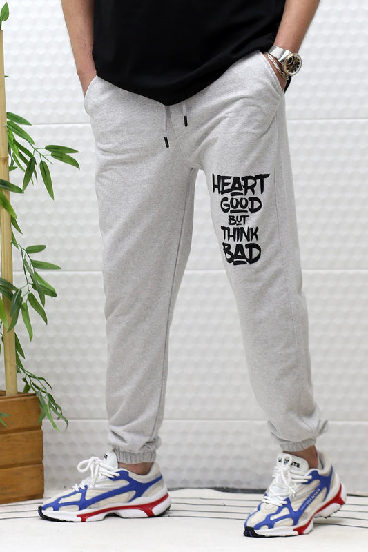 Erkek Yazlık Penye Eşofman Altı Heart Baskı - Gri