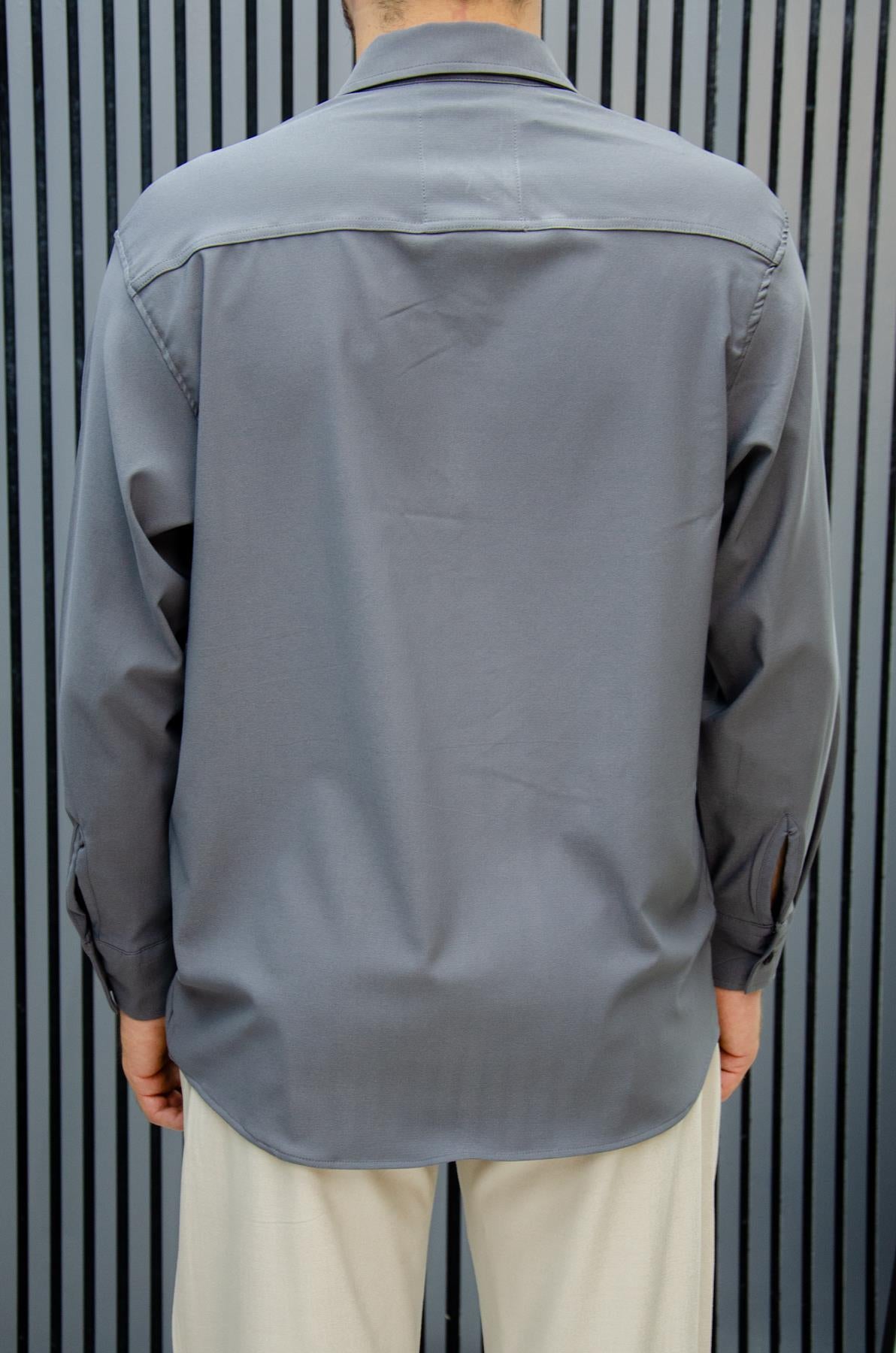 Erkek Yazlık Tiril Tiril Aktüs Cepli Oversize Gömlek - Füme