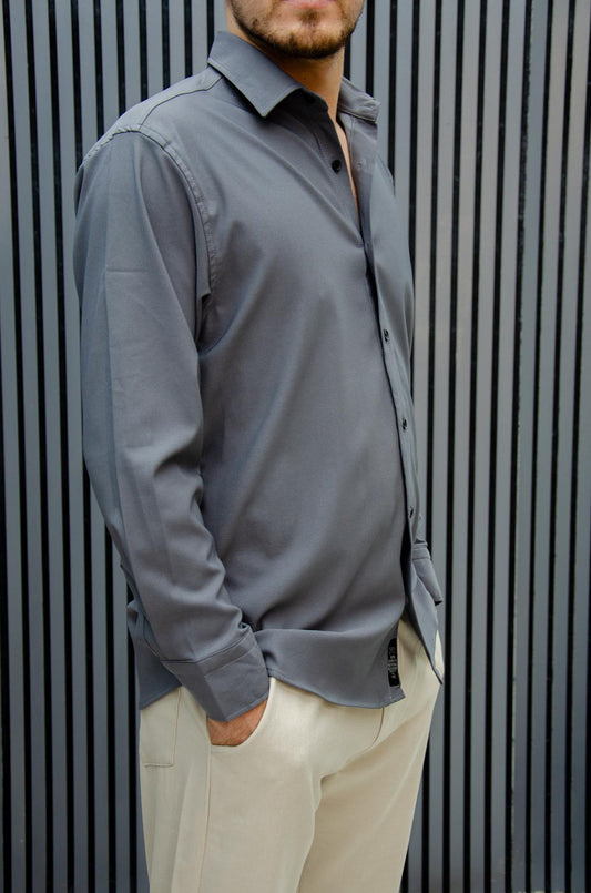 Erkek Yazlık Tiril Tiril Aktüs Oversize Gömlek - Füme