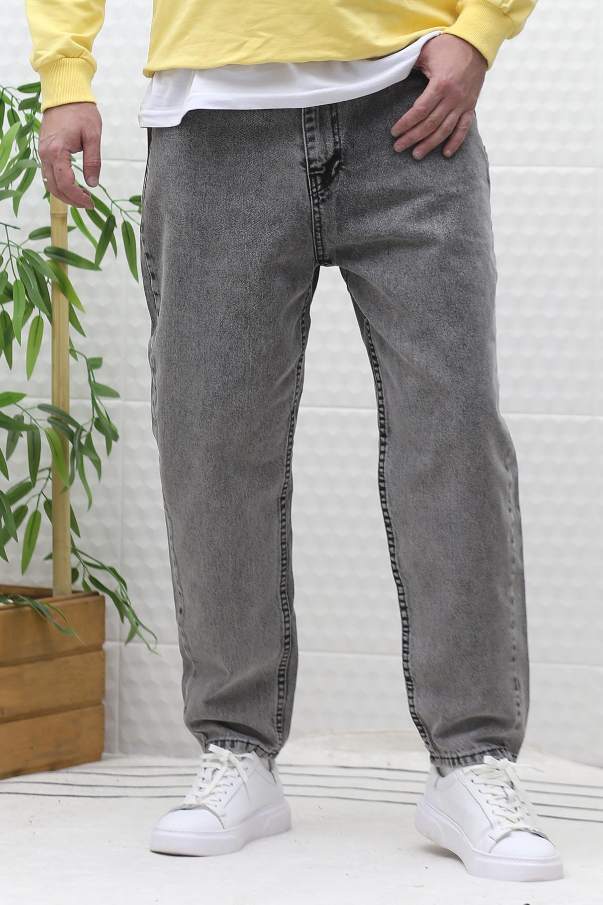 Erkek Yıkamalı Boyfirend Kot Pantolon - Gri