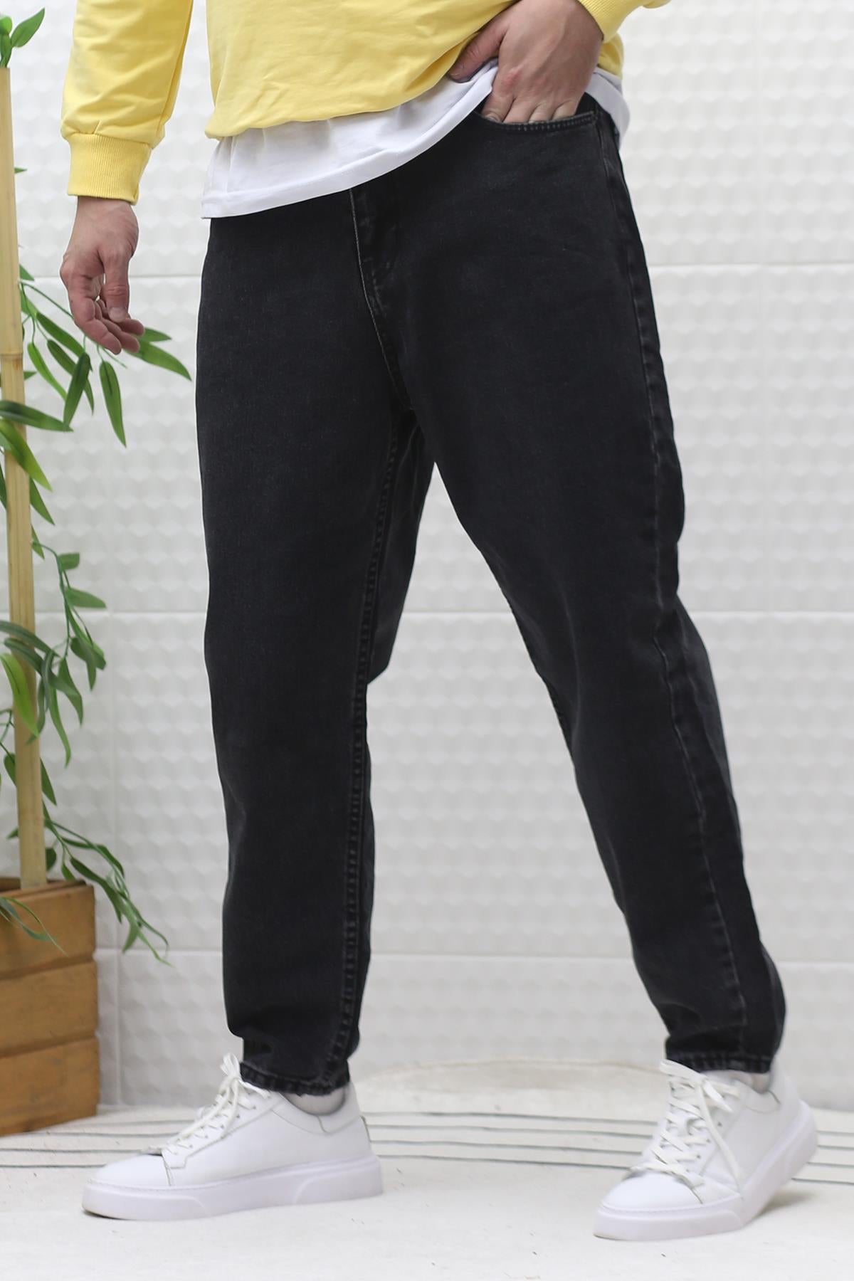 Erkek Yıkamalı Boyfirend Kot Pantolon - kömür siyah
