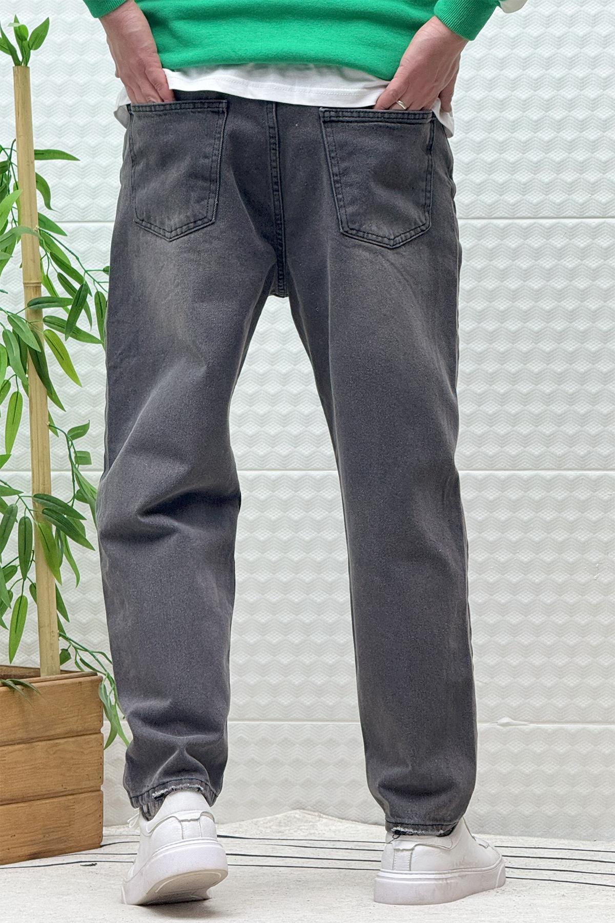 Erkek Yıkamalı Boyfirend Kot Pantolon - Koyu Gri
