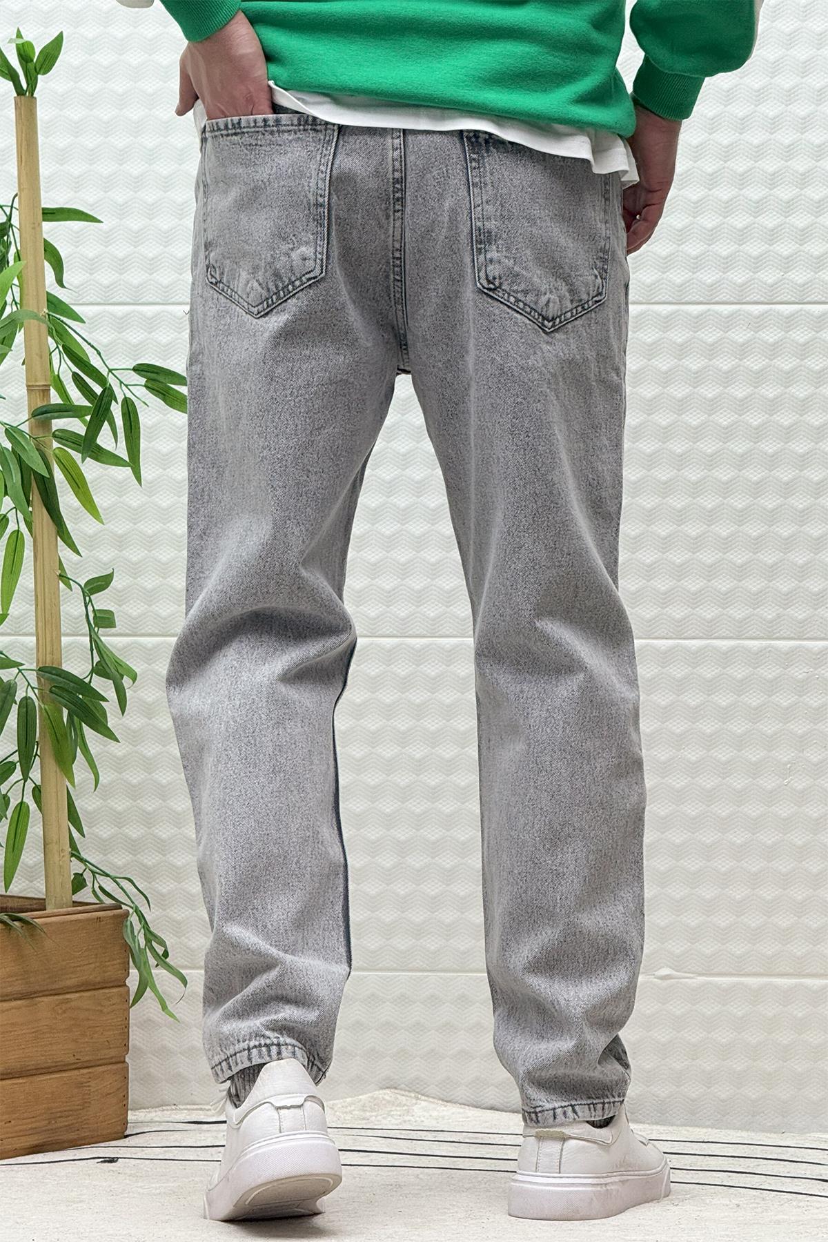 Erkek Yıkamalı Boyfirend Kot Pantolon - Açık Gri