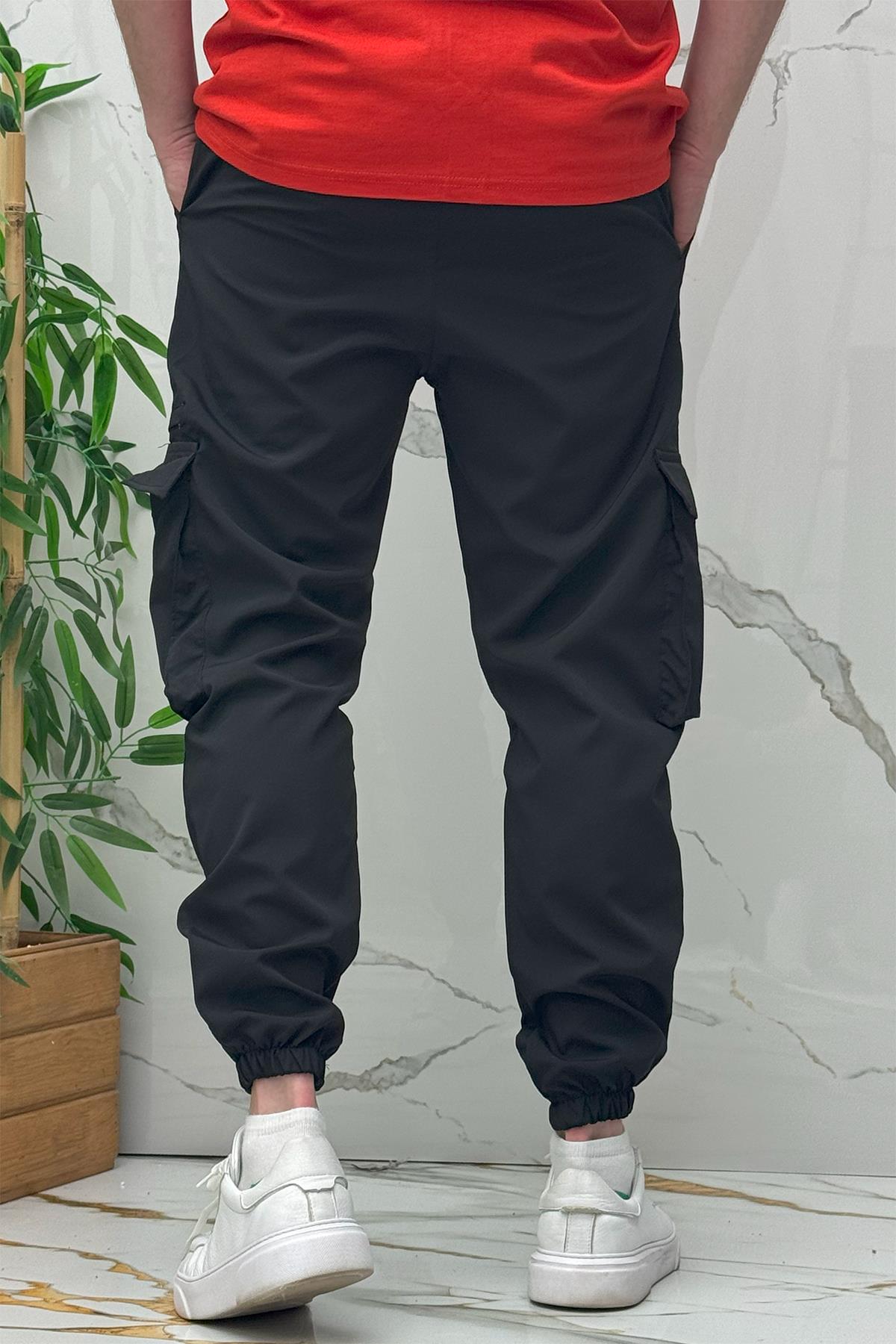 Rahat Erkek Kargo Cepli Pantolon (Dar Kalıp) - Siyah