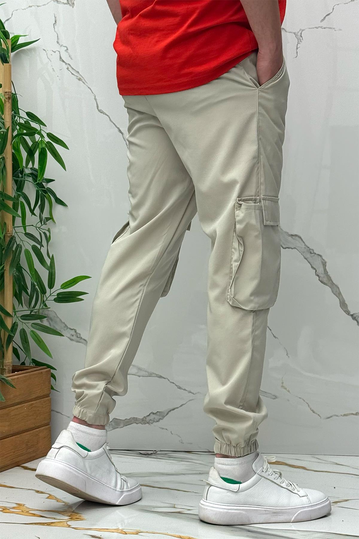 Rahat Erkek Kargo Cepli Pantolon (Dar Kalıp) - Bej