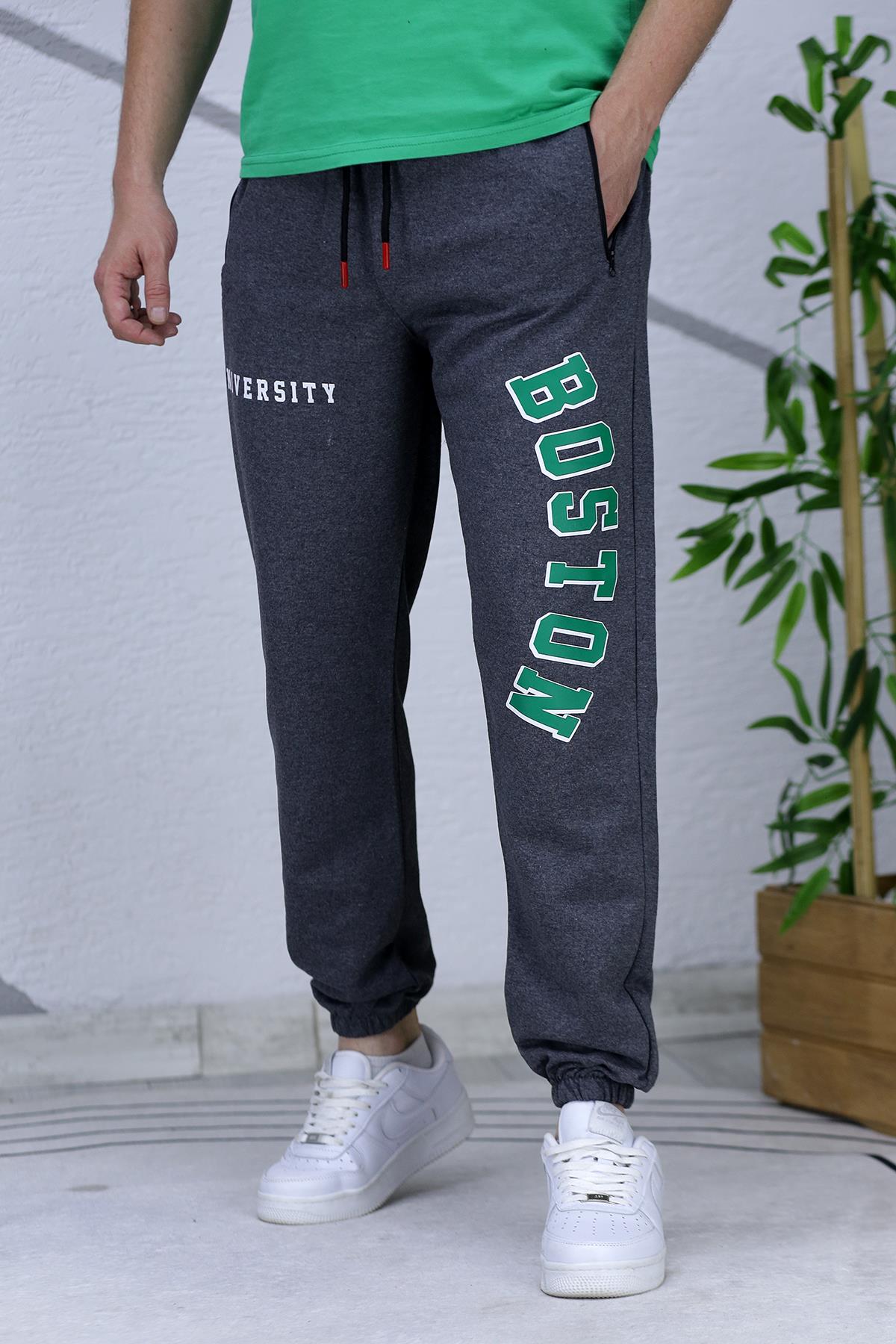 Boston Baskılı Erkek Yazlık İnce Eşofman Altı 07 - Antrasit