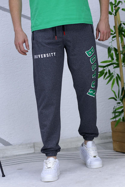 Boston Baskılı Erkek Yazlık İnce Eşofman Altı 07 - Antrasit