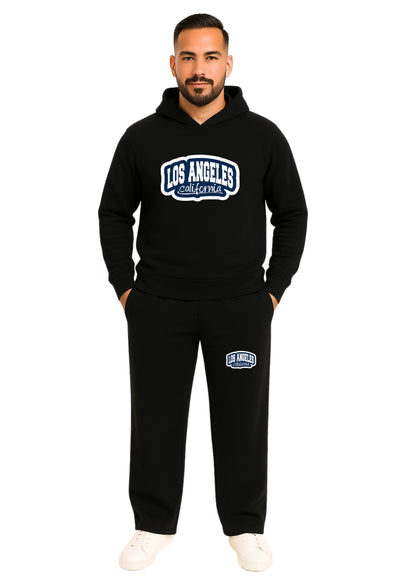 Erkek 2 İplik Kapşonlu Şardonlu Baggy Eşofman Takımı - Siyah