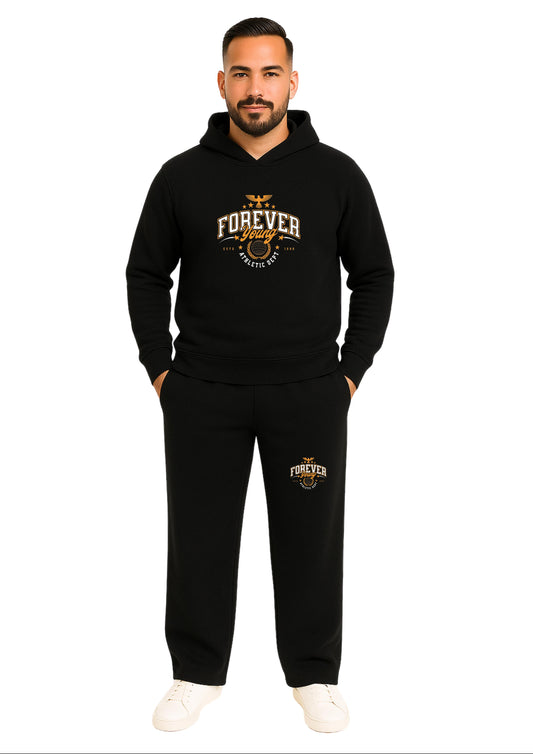 Erkek 2 İplik Kapşonlu Şardonlu Baggy Eşofman Takımı - Yeşil