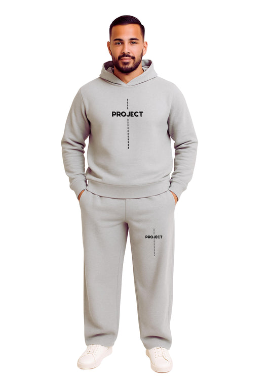 Erkek 2 İplik Kapşonlu Şardonlu Baggy Eşofman Takımı - Gri