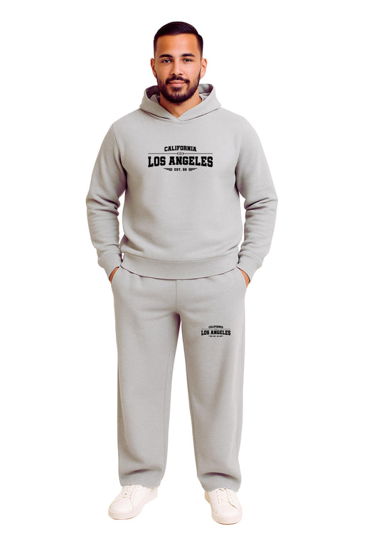 Erkek 2 İplik Kapşonlu Şardonlu Baggy Eşofman Takımı - Gümüş