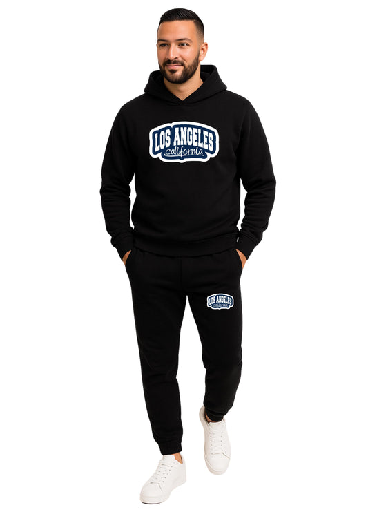 Erkek 2 İplik Kapşonlu Şardonlu  Paça Lastikli Eşofman Takımı - Siyah