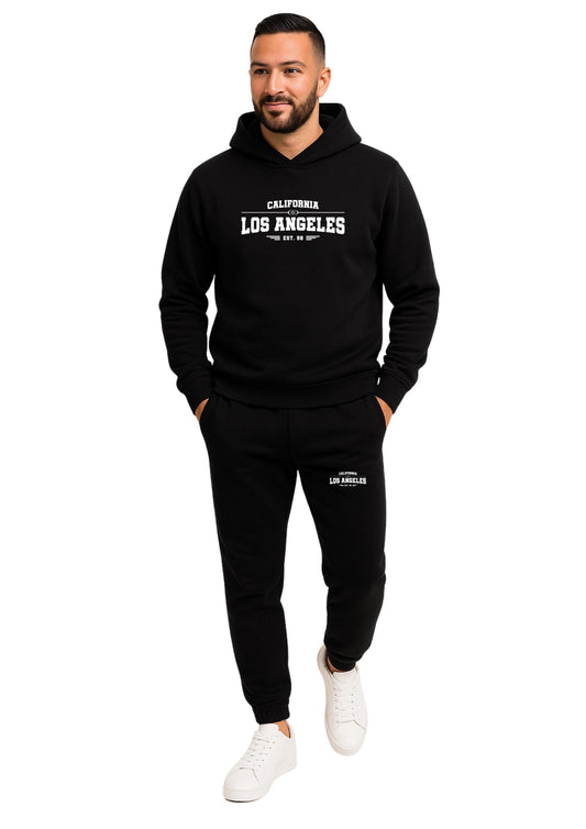 Erkek 2 İplik Kapşonlu Şardonlu  Paça Lastikli Eşofman Takımı - Beyaz