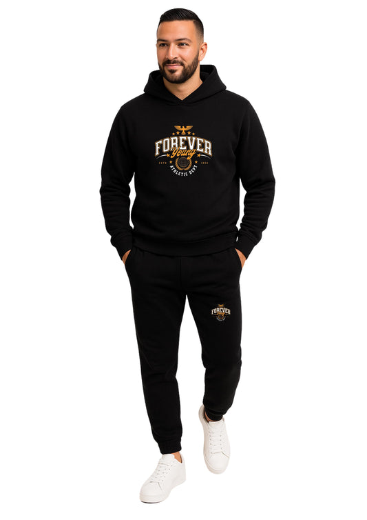 Erkek 2 İplik Kapşonlu Şardonlu  Paça Lastikli Eşofman Takımı - Yeşil